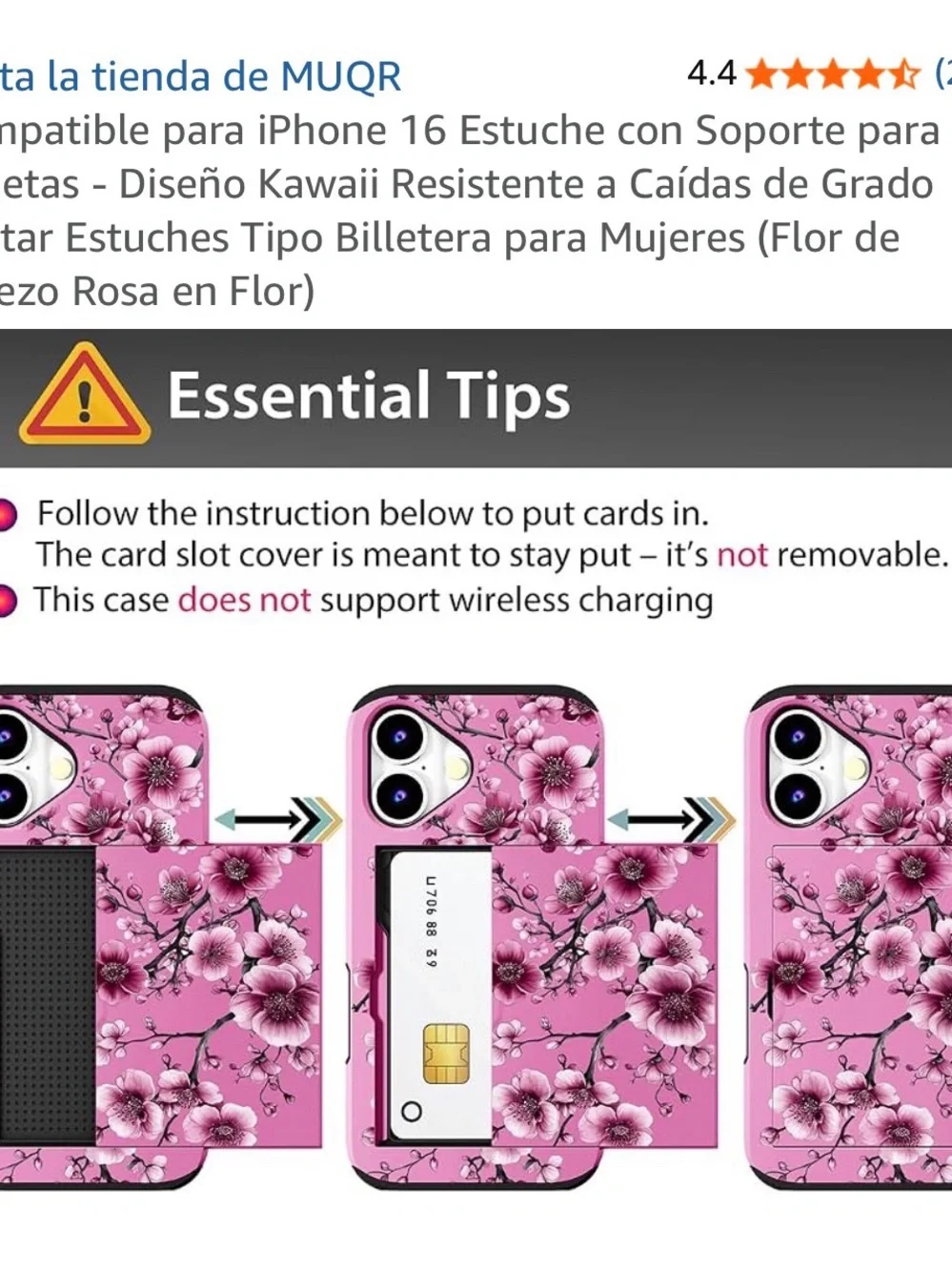 Pink Floral Card Slot Phone Case for Cell Phones